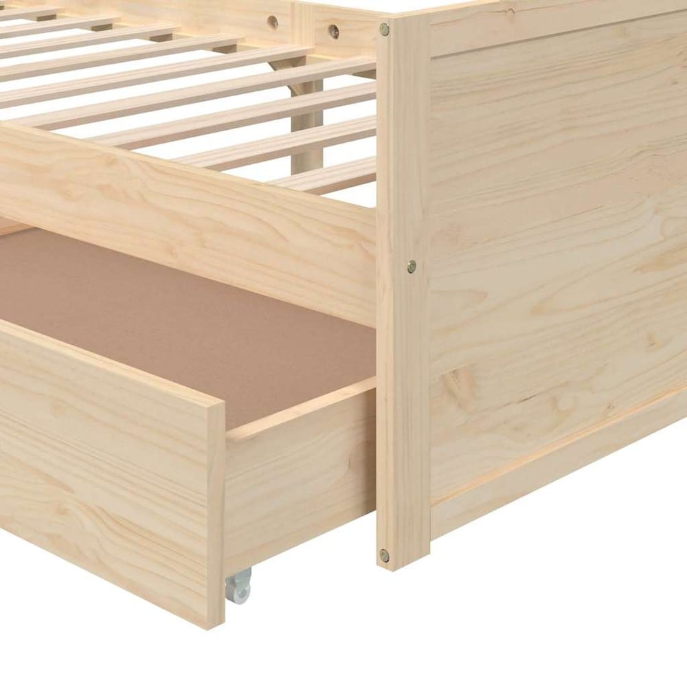 Sängynrunko 90×200 cm / yhden hengen sänky säilytyslaatikoilla / massiivimänty – Luonnonväri