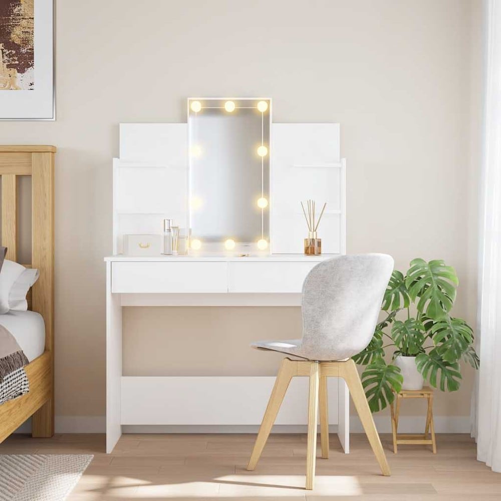 Meikkipöytä 96×40×142 cm / peilipöytä peilillä ja säädettävällä LED-valaistuksella – Valkoinen