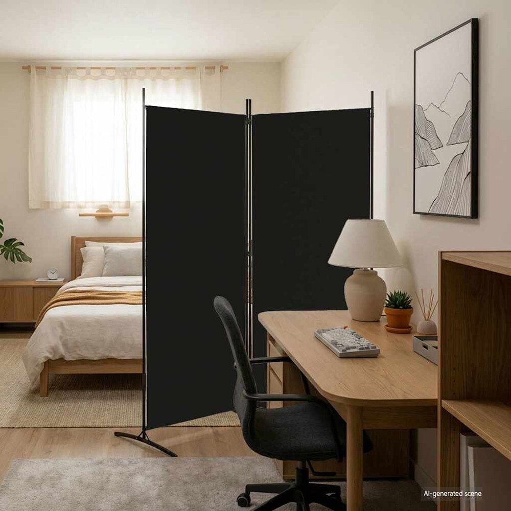 Huoneenjakaja 175×180 cm / taitettava sermi 2 paneelilla / taittoseinä – Musta