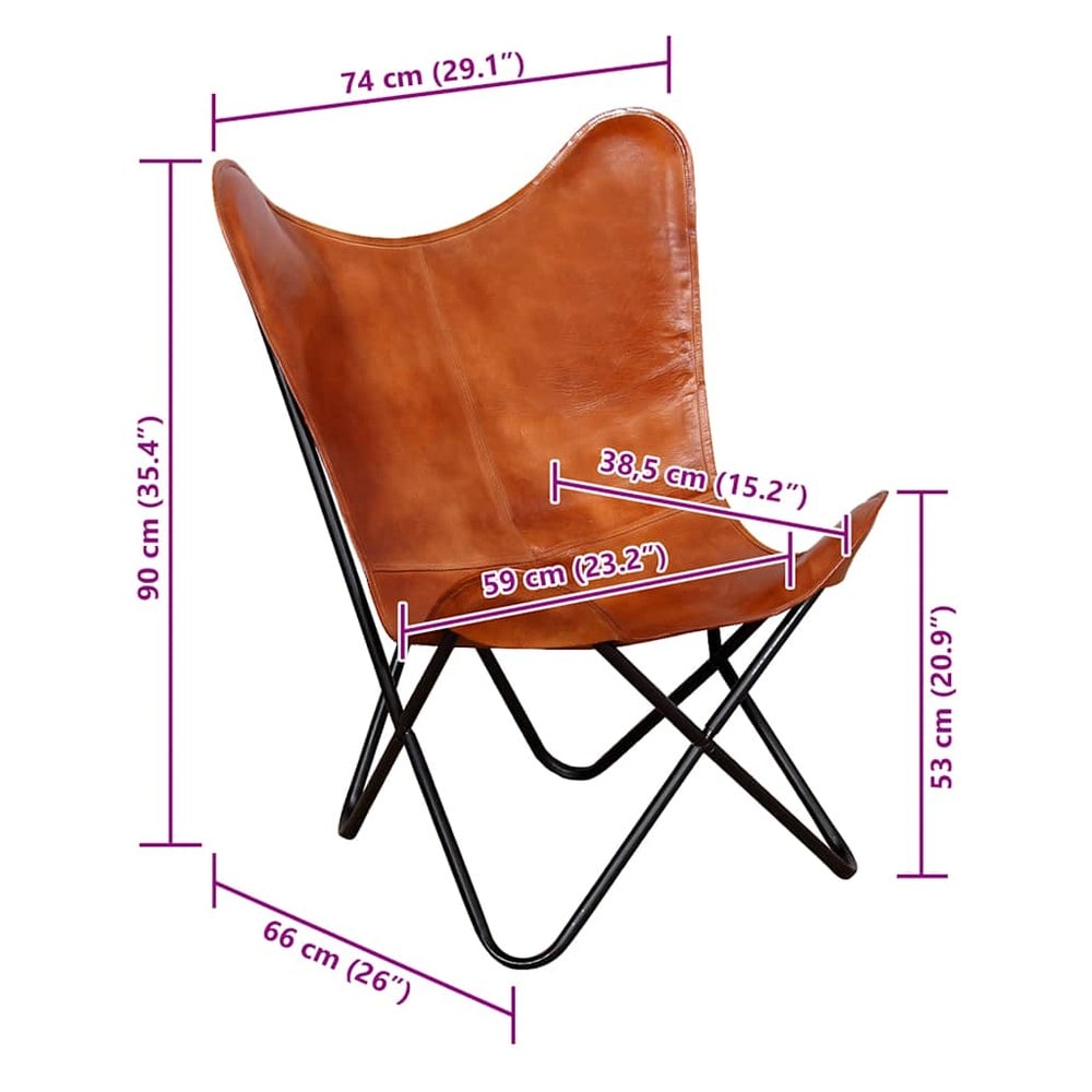 vidaXL Perhostuoli aitoa nahkaa 74 x 66 x 90 cm – Vintage-nojatuoli, ruskea