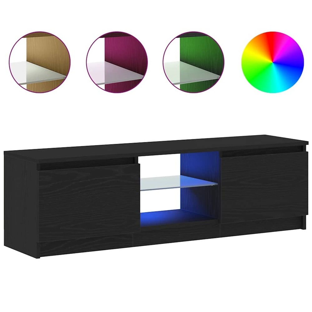 vidaXL TV-taso LED-valaistuksella 120 x 30 x 36 cm – 2 ovea, 2 hyllyä, musta tammi