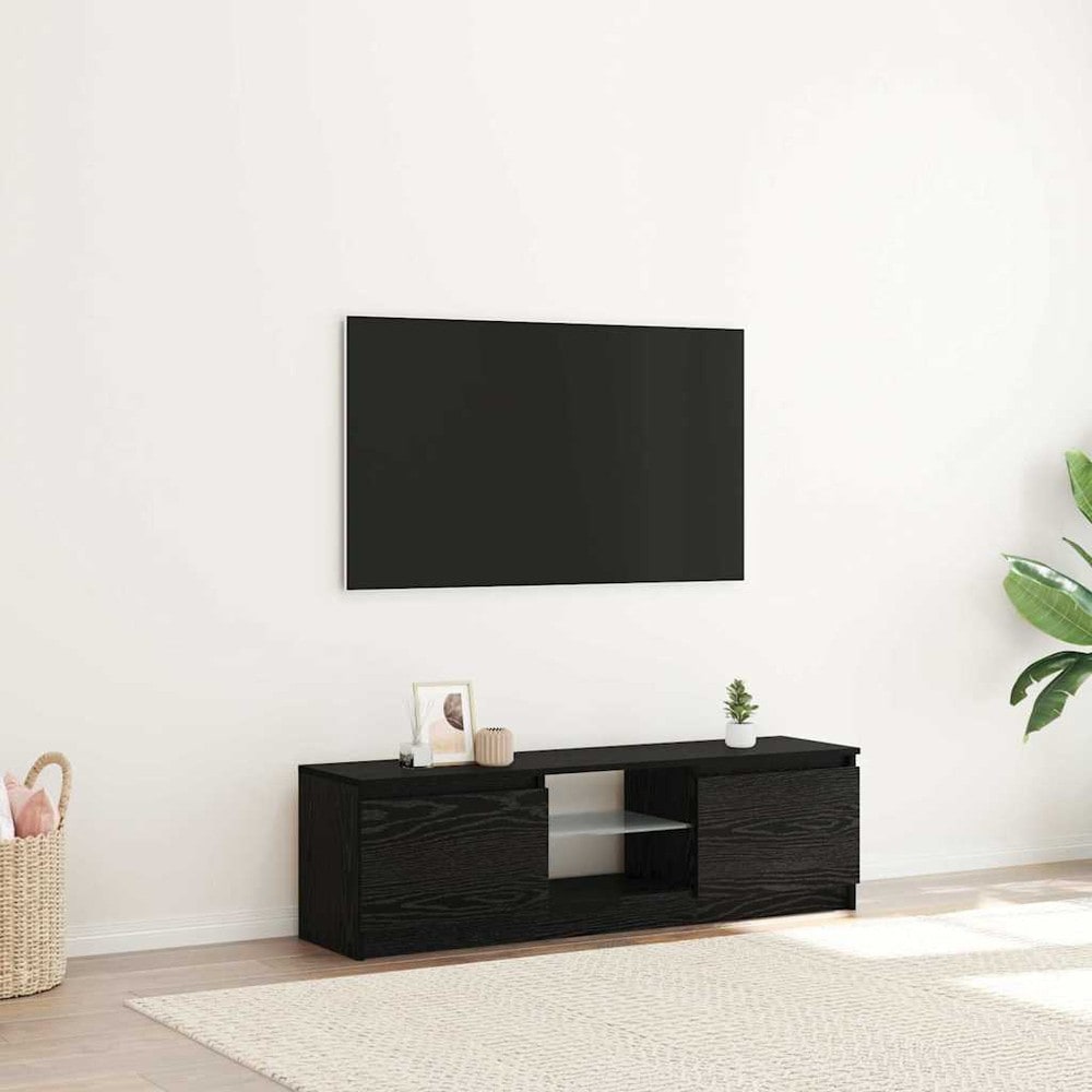 vidaXL TV-taso LED-valaistuksella 120 x 30 x 36 cm – 2 ovea, 2 hyllyä, musta tammi