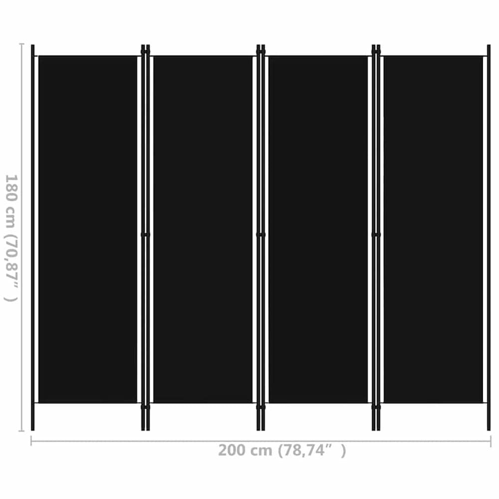 Tilanjakaja 4 paneelia 200×180 cm / sermi / taitettava näkösuoja – Musta