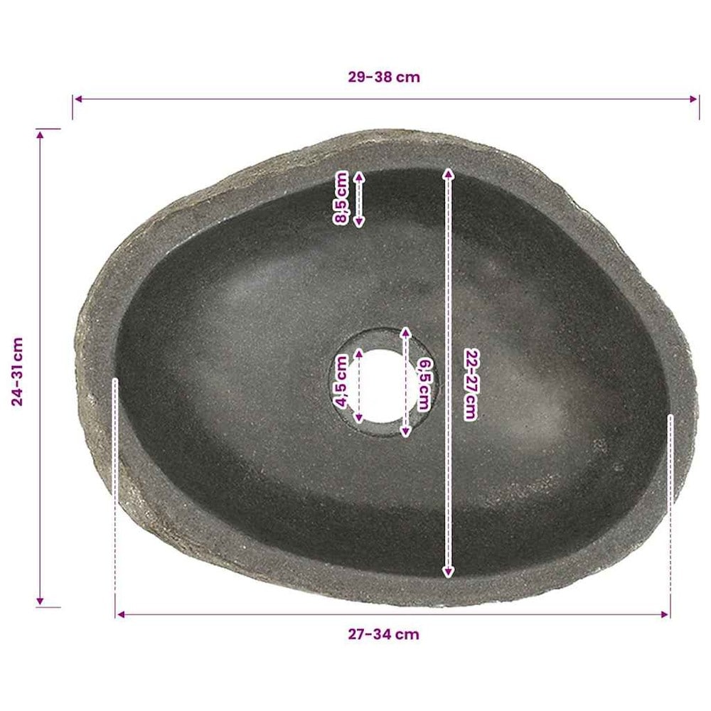 Jokikivinen pesuallas 29–38×24–31×12 cm / soikea luonnonkivinen pesuallas