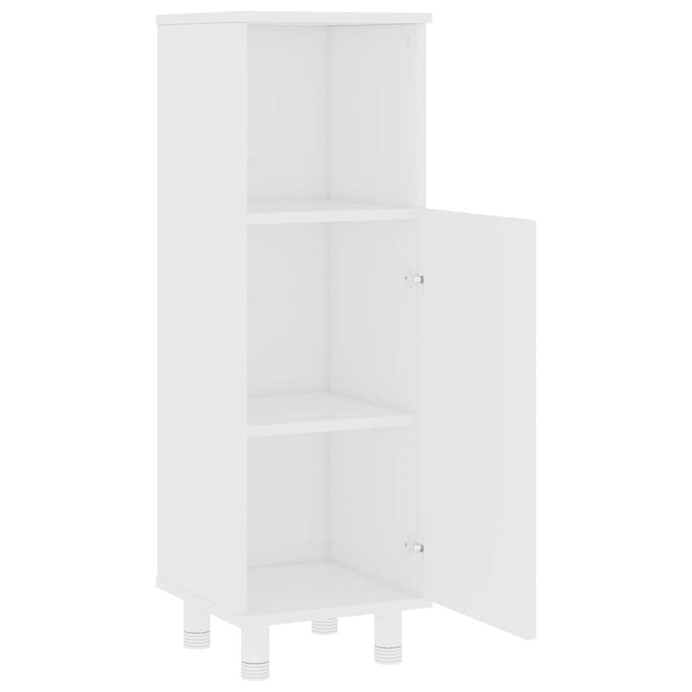 Kylpyhuonekaappi 30×30×95 cm / kapea lattiakaappi 3 lokerolla ja ovella – Valkoinen