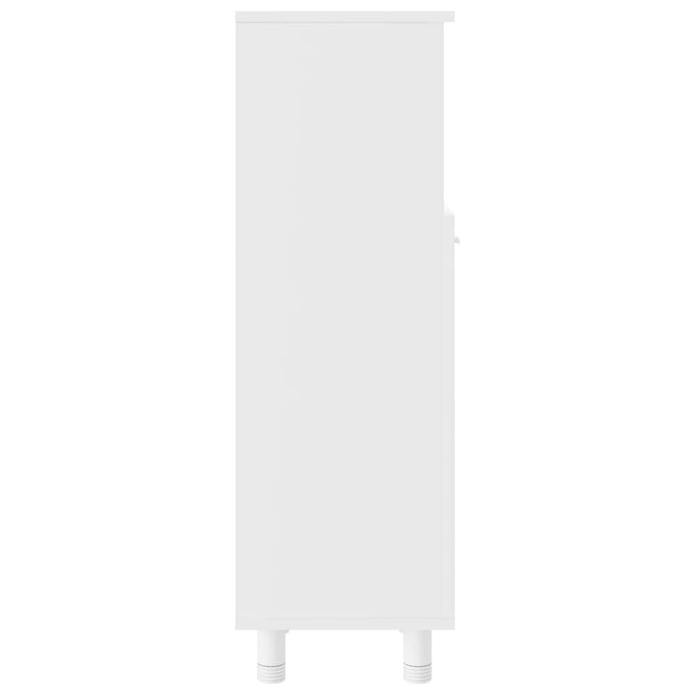 Kylpyhuonekaappi 30×30×95 cm / kapea lattiakaappi 3 lokerolla ja ovella – Valkoinen