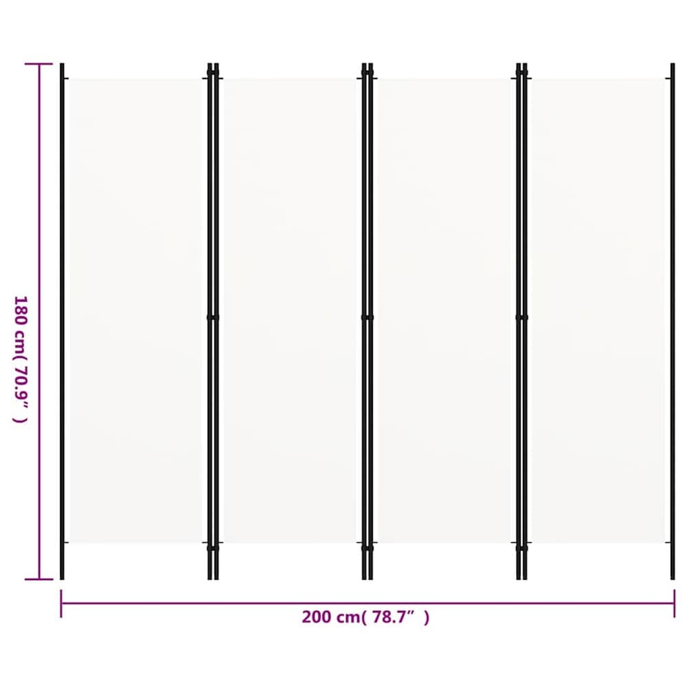 Tilanjakaja 4 paneelia 200×180 cm / sermi / taitettava näkösuoja – Valkoinen