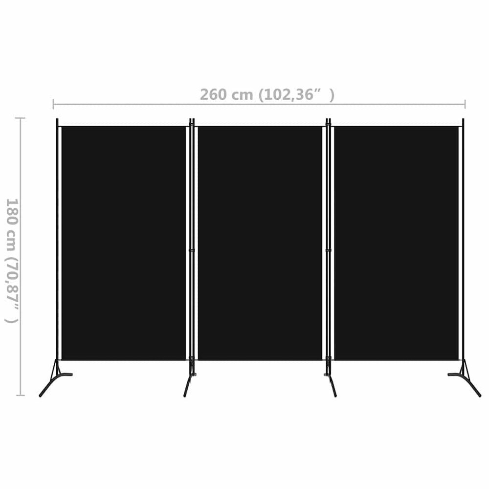 Tilanjakaja 3 paneelia 260×180 cm / sermi / taitettava näkösuoja – Musta