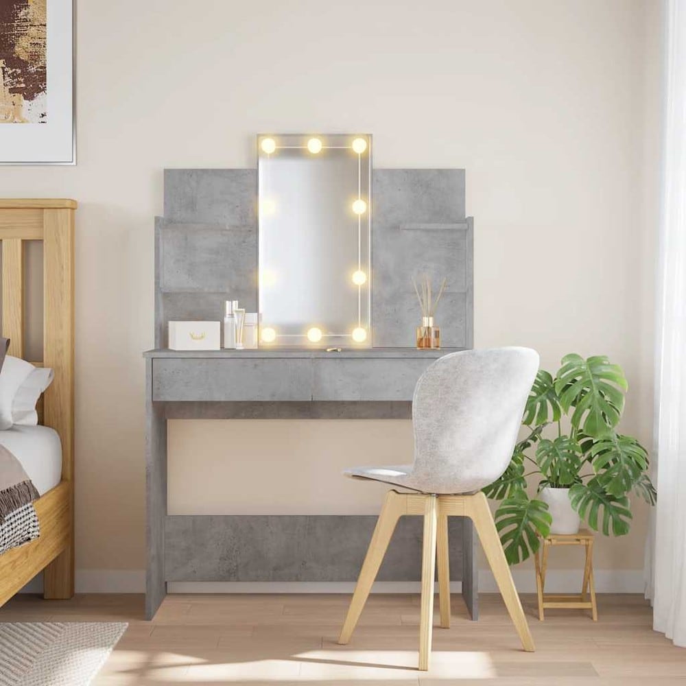 Meikkipöytä 96×40×142 cm / peilipöytä LED-valaistuksella ja säilytystilalla – Betoniharmaa