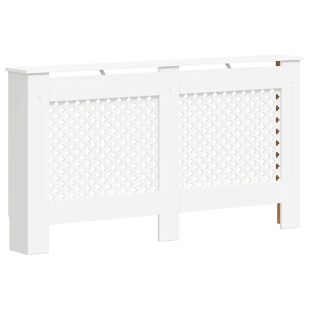 Patterinsuojus 152×19×81,5 cm / MDF-suojus hyllyllä ja lamellimuotoilulla – Valkoinen
