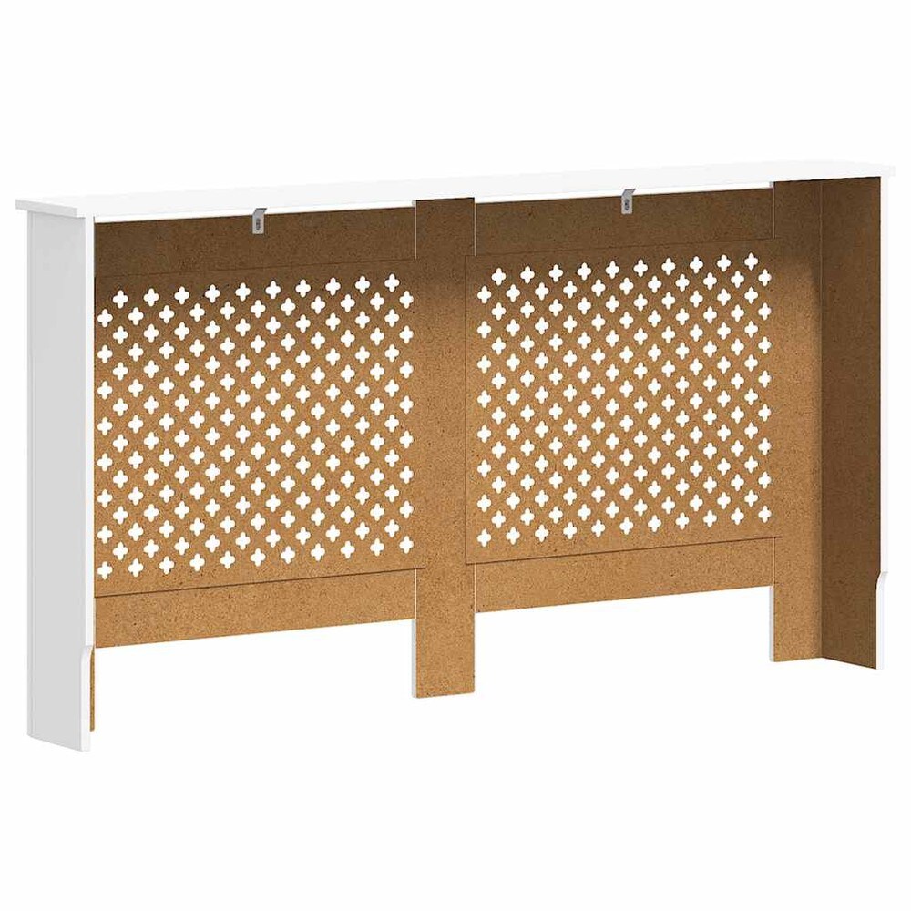 Patterinsuojus 152×19×81,5 cm / MDF-suojus hyllyllä ja lamellimuotoilulla – Valkoinen