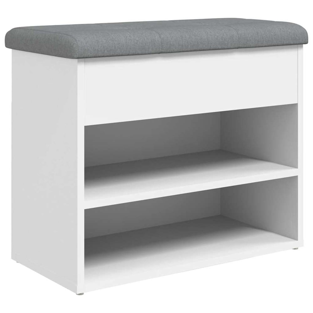 Kenkäpenkki 62×32×50 cm / istuinpenkki 2 kenkähyllyllä, säilytystilalla ja tyynyllä – Valkoinen/vaaleanharmaa