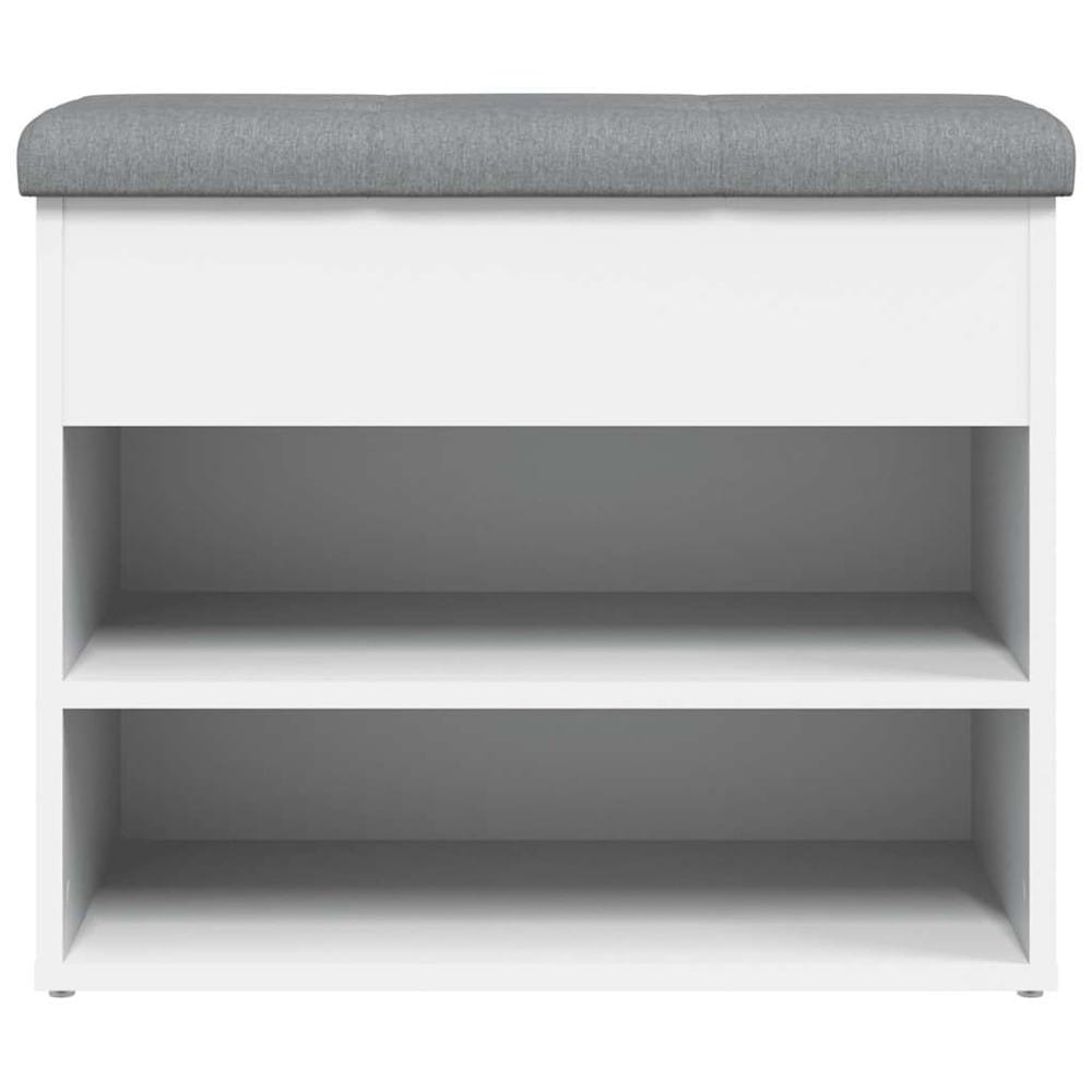Kenkäpenkki 62×32×50 cm / istuinpenkki 2 kenkähyllyllä, säilytystilalla ja tyynyllä – Valkoinen/vaaleanharmaa