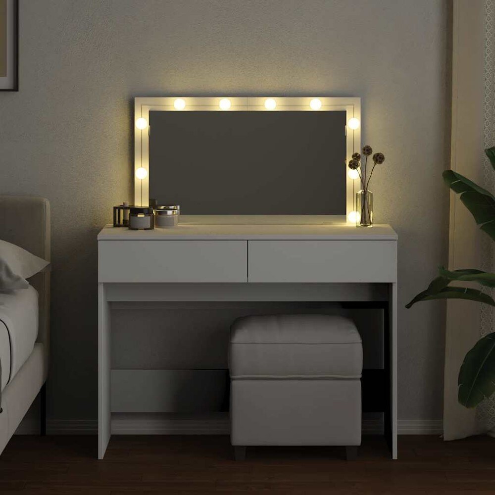 Meikkipöytä 100×40×120 cm / peilipöytä LED-valaistuksella ja 2 laatikolla – Valkoinen