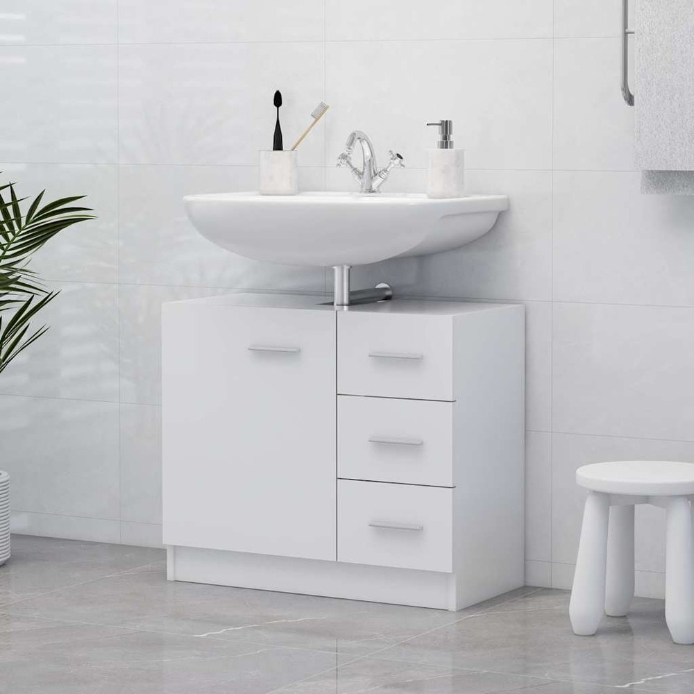 Pesuallaskaappi 63×30×54 cm / allaskaappi / kylpyhuonekaappi 3 laatikolla – Valkoinen