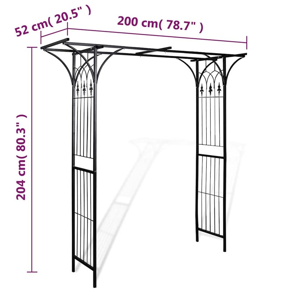 Ruusukaari 200×52×204 cm / puutarhakaari / köynnöskaari ruusuille ja kiipeilykasveille – Musta
