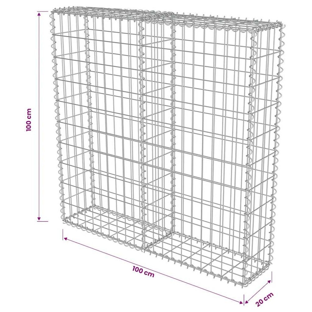 Gabionimuuri 100×20×100 cm / gabionikori sinkitystä teräksestä kiville ja soralle – Hopea