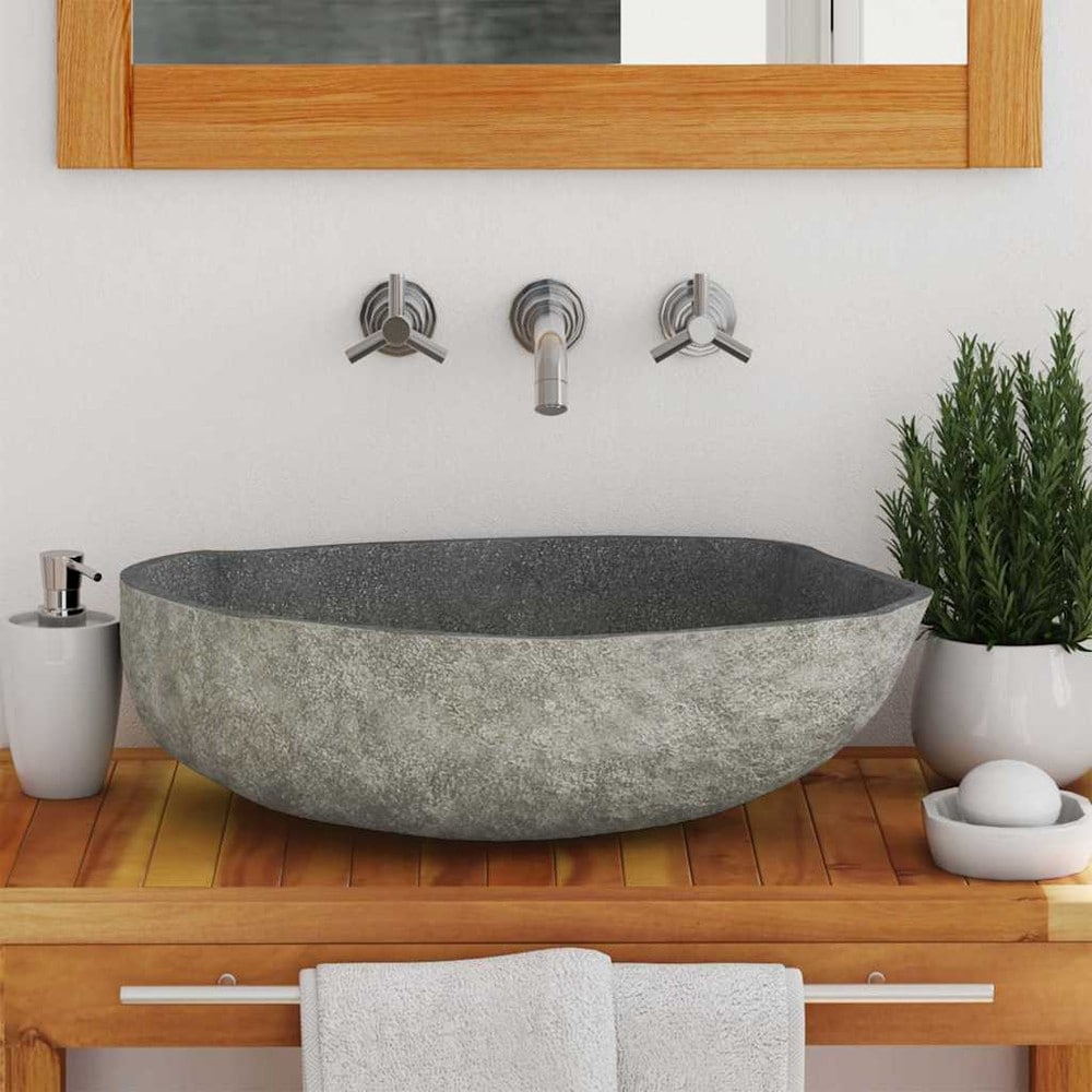 Jokikivinen pesuallas 45–53×34–41 cm / soikea luonnonkiviallas – Luonnonvärinen