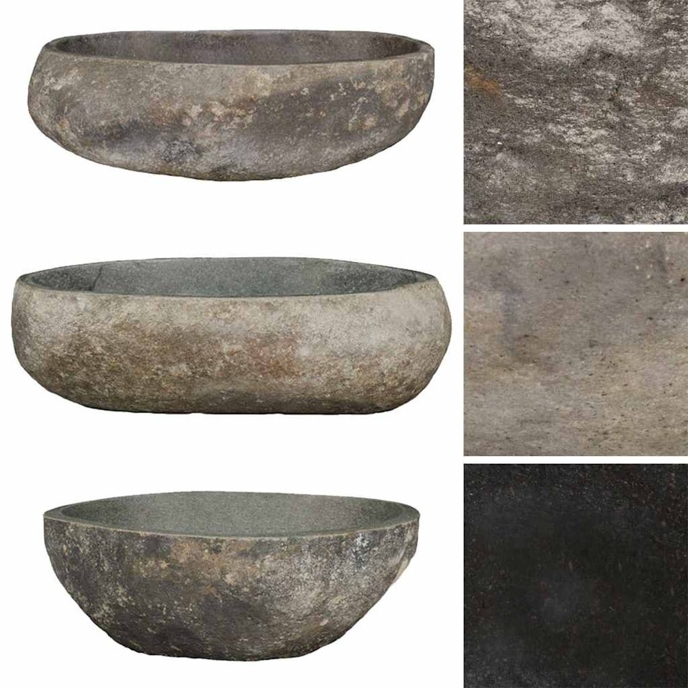 Jokikivinen pesuallas 45–53×34–41 cm / soikea luonnonkiviallas – Luonnonvärinen