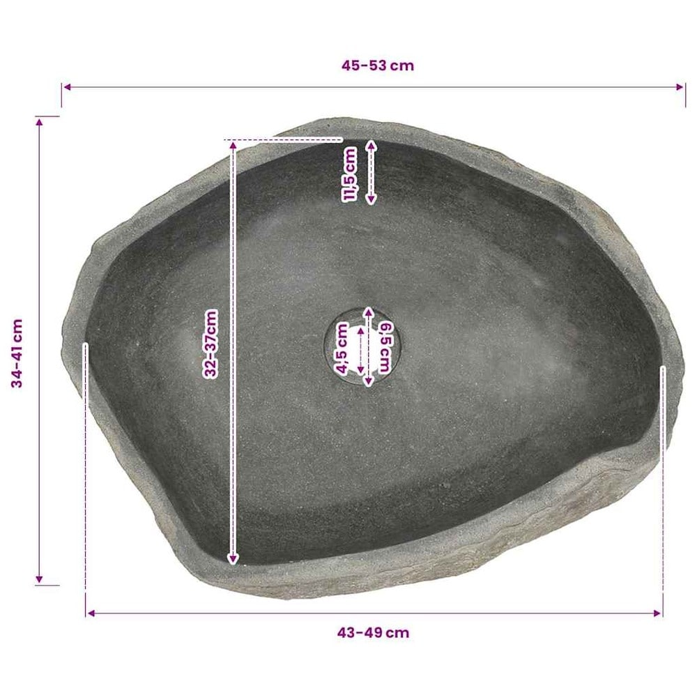 Jokikivinen pesuallas 45–53×34–41 cm / soikea luonnonkiviallas – Luonnonvärinen