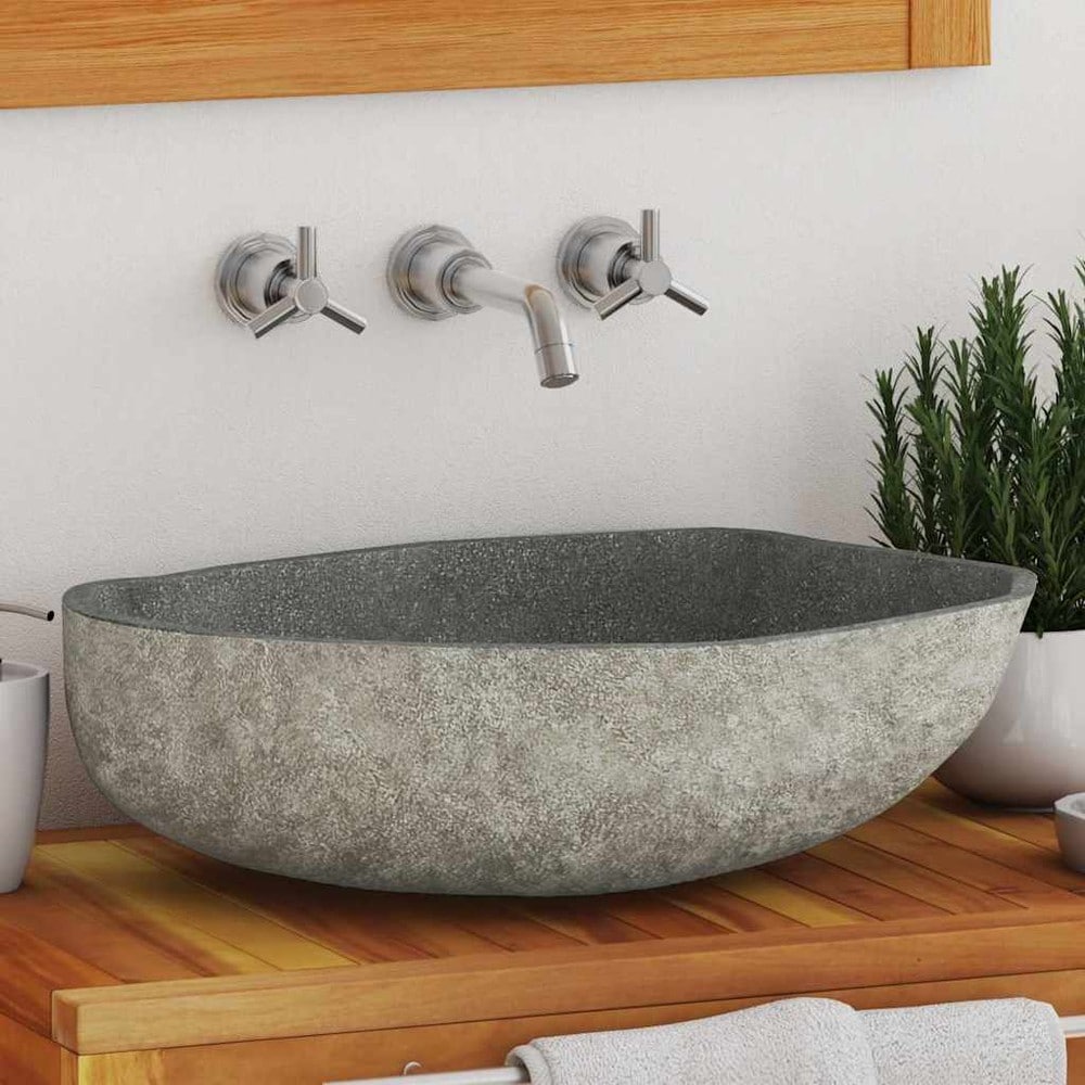 Jokikivinen pesuallas 45–53×34–41 cm / soikea luonnonkiviallas – Luonnonvärinen