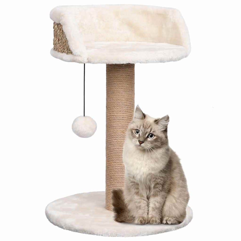 Kissan raapimispuu 49 cm / meriruoholla päällystetty raapimispylväs lepopaikalla – Beige