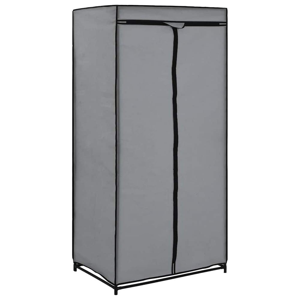 Kangasgarderobi 75×50×160 cm / vaatesäilytys vaatetangolla ja vetoketjulla – Harmaa