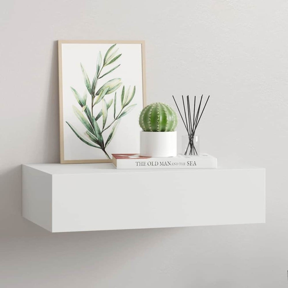Seinähylly laatikolla 40×23,5×10 cm / seinälle kiinnitettävä laatikko / laatikkohylly – Valkoinen