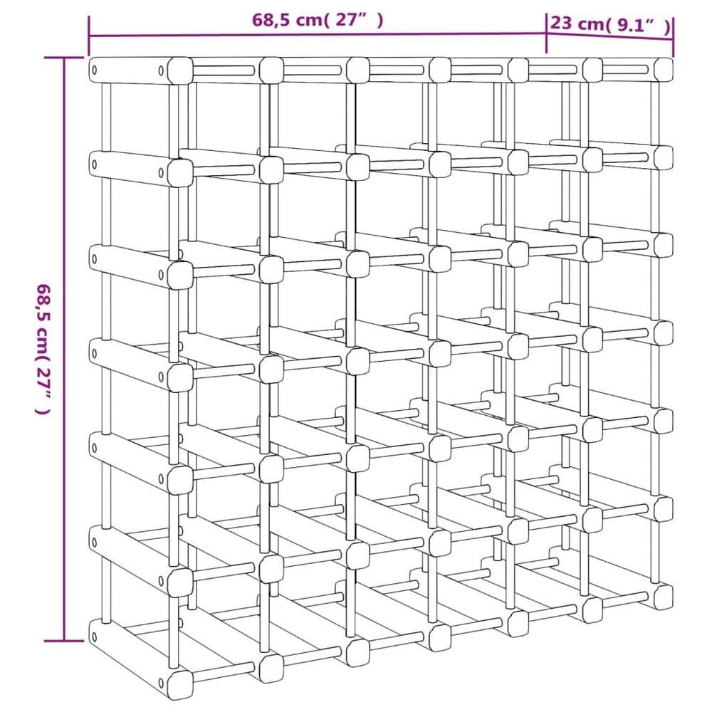 Viiniteline 42 pullolle 68,5×23×68,5 cm / pulloteline massiivimäntypuusta / lattiateline – Luonnonväri
