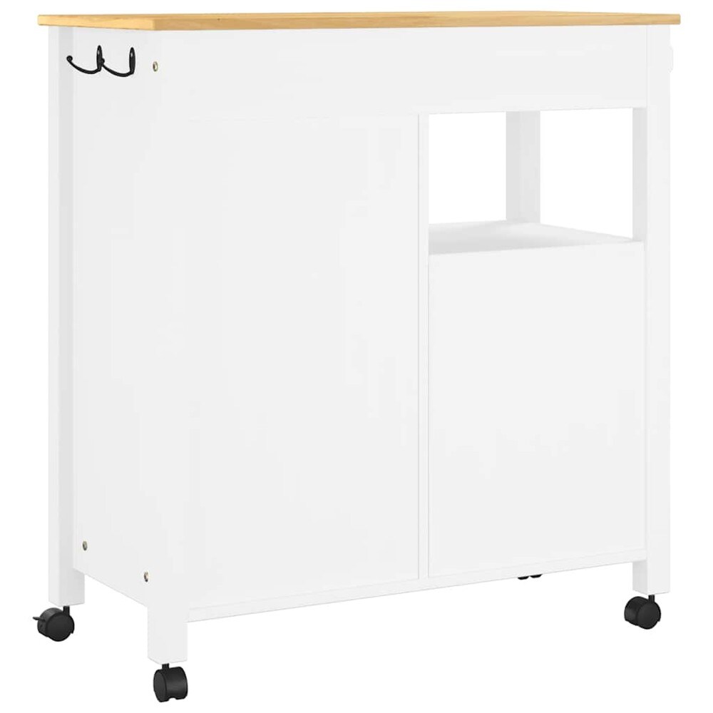 Keittiökärry 84×40×88,5 cm / keittiösaareke pyörillä ja 4 laatikolla / tarjoilukärry – Valkoinen/luonnonväri