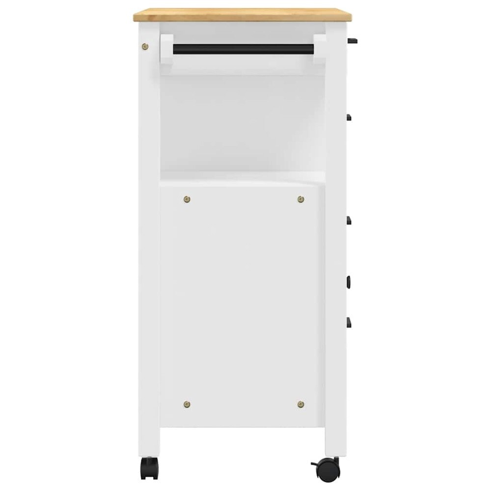 Keittiökärry 84×40×88,5 cm / keittiösaareke pyörillä ja 4 laatikolla / tarjoilukärry – Valkoinen/luonnonväri