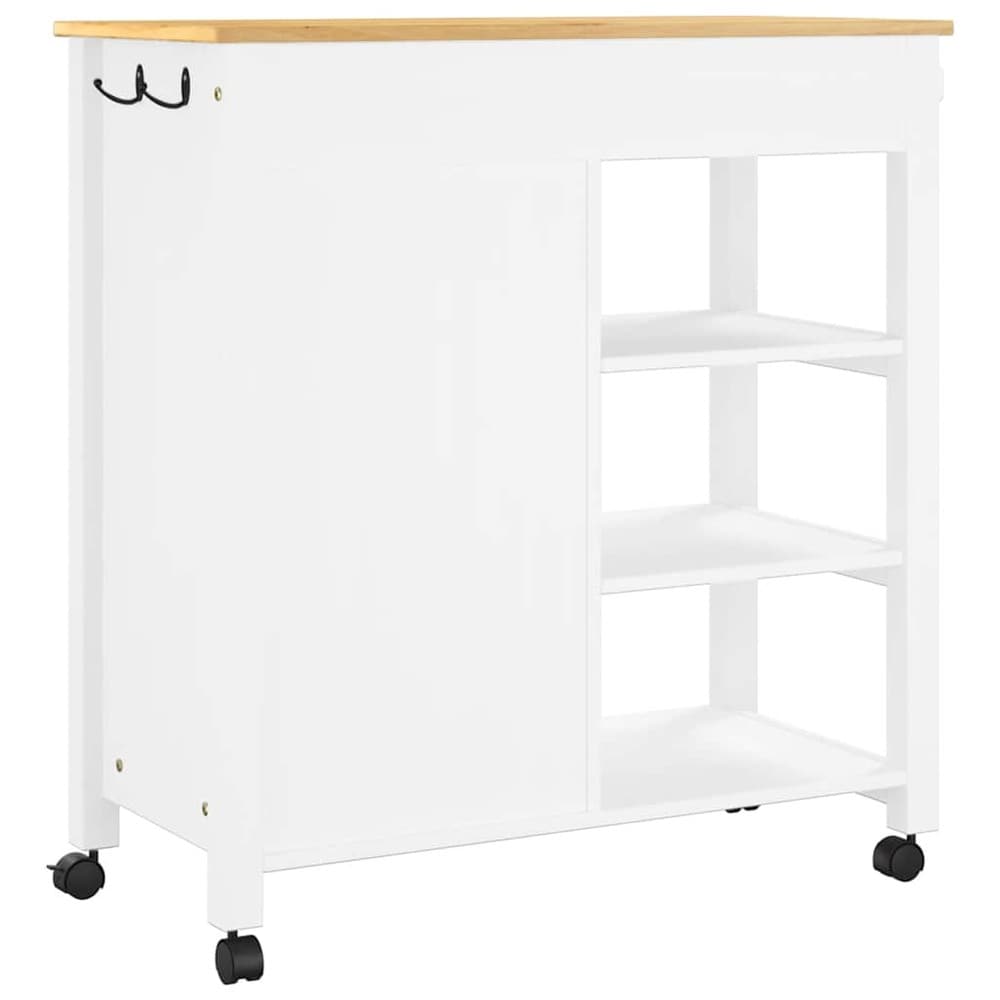 Keittiökärry 84×40×88,5 cm / keittiösaareke pyörillä ja 4 laatikolla / tarjoilukärry – Valkoinen/luonnonväri