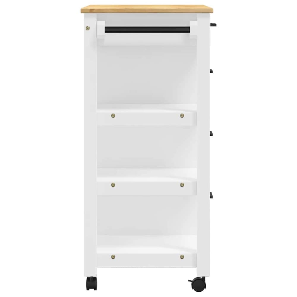 Keittiökärry 84×40×88,5 cm / keittiösaareke pyörillä ja 4 laatikolla / tarjoilukärry – Valkoinen/luonnonväri