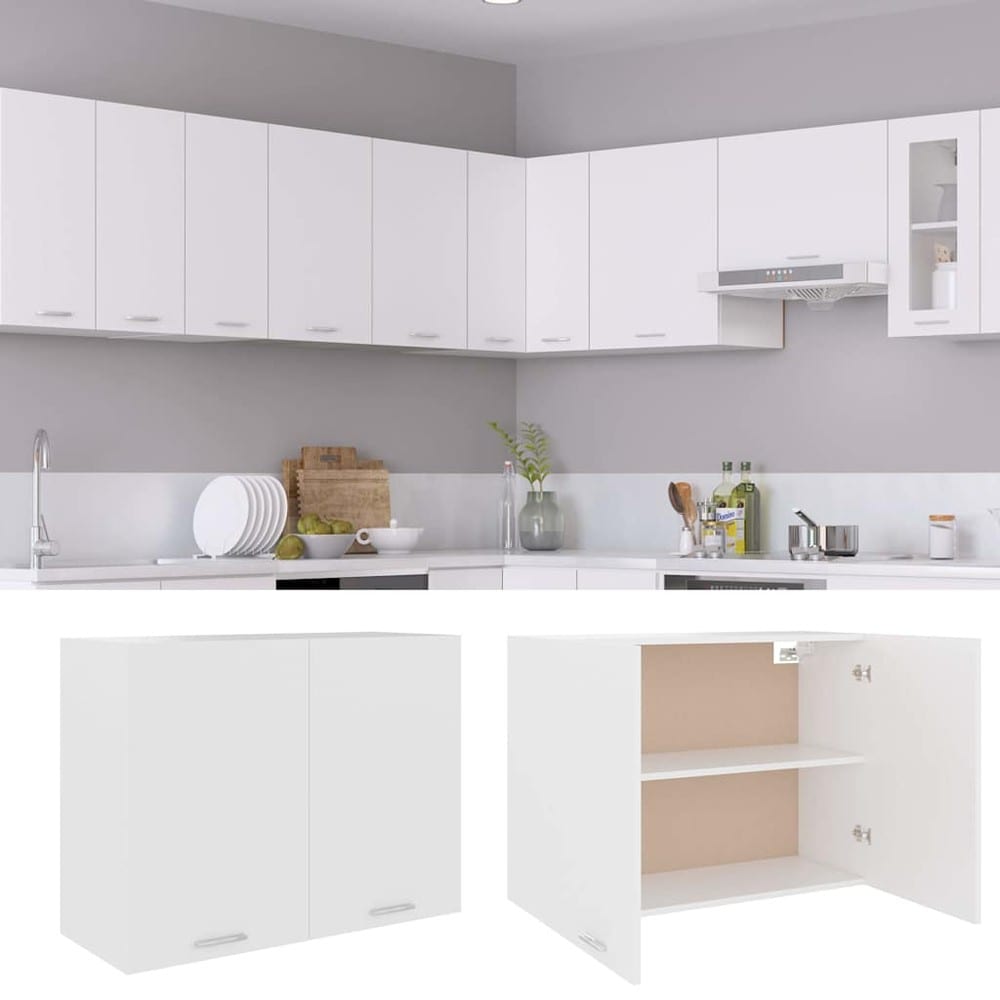 Keittiön yläkaappi 80×31×60 cm / keittiökaappi 2 hyllyllä ja ovilla / seinäkaappi – Valkoinen