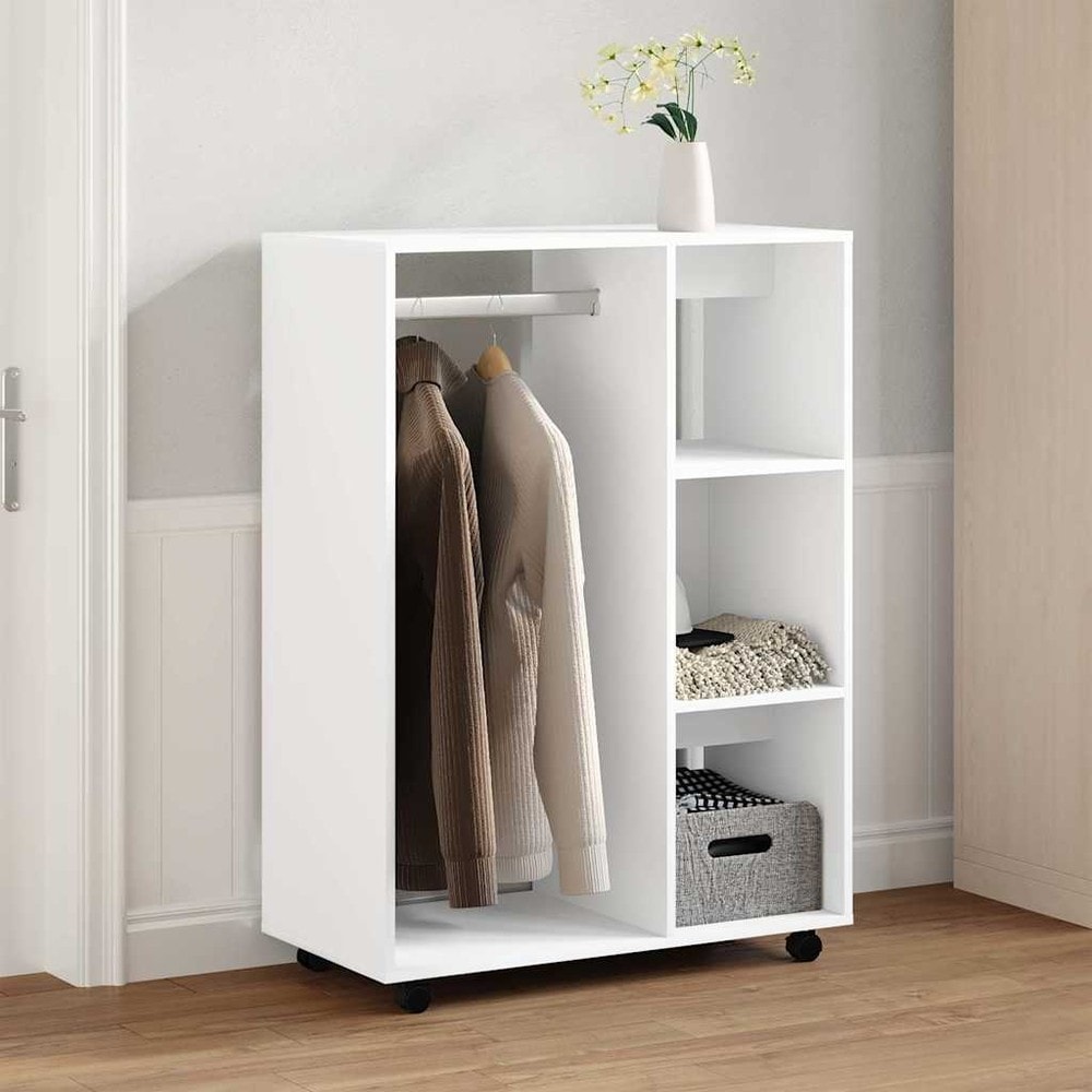 Avoin vaatekaappi 80×40×110 cm / matala vaatesäilytys vaatetangolla ja 3 hyllyllä – Valkoinen