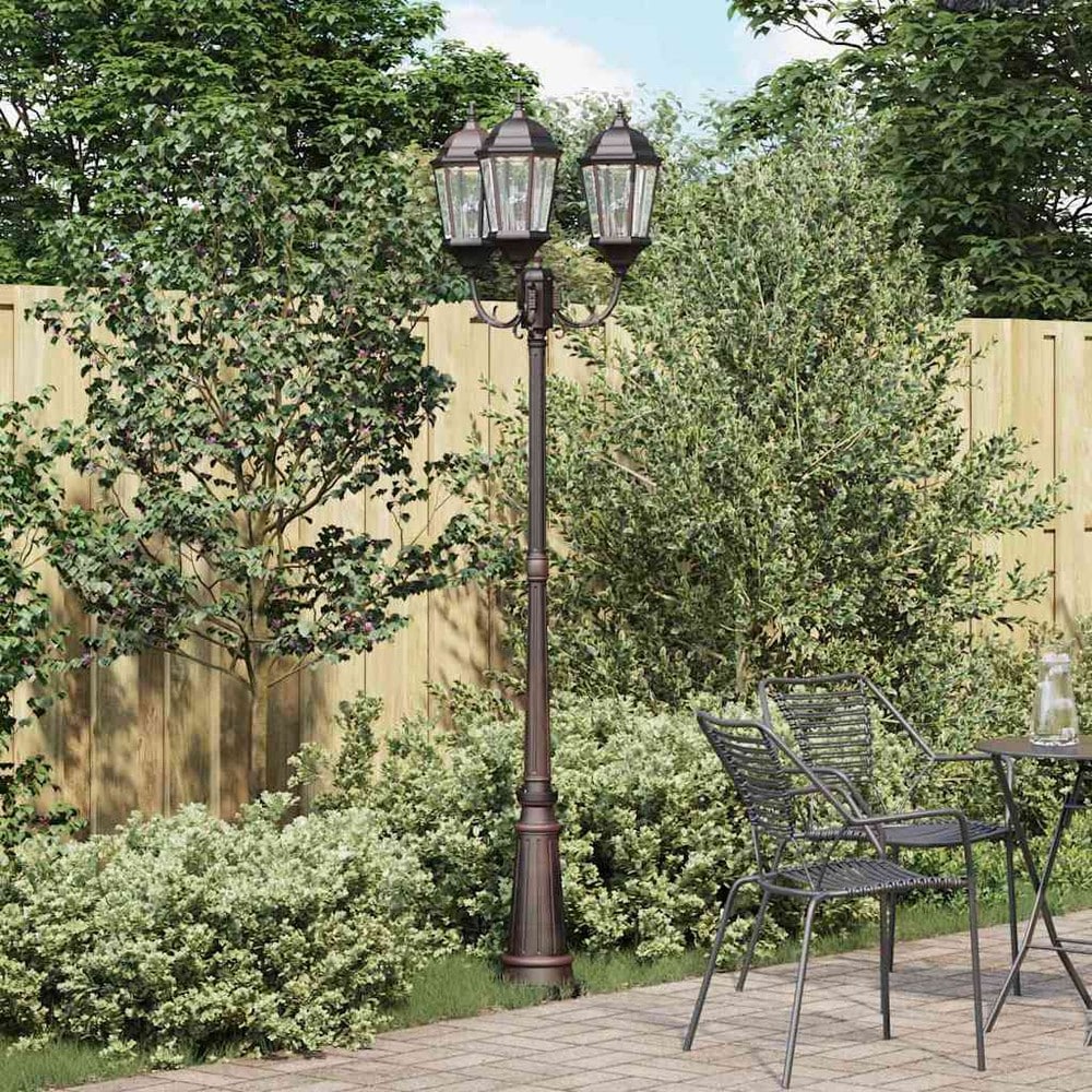 vidaXL Pylväsvalaisin 3 lyhtyä pronssi 61 x 53 x 235 cm alumiini ja lasi IP44