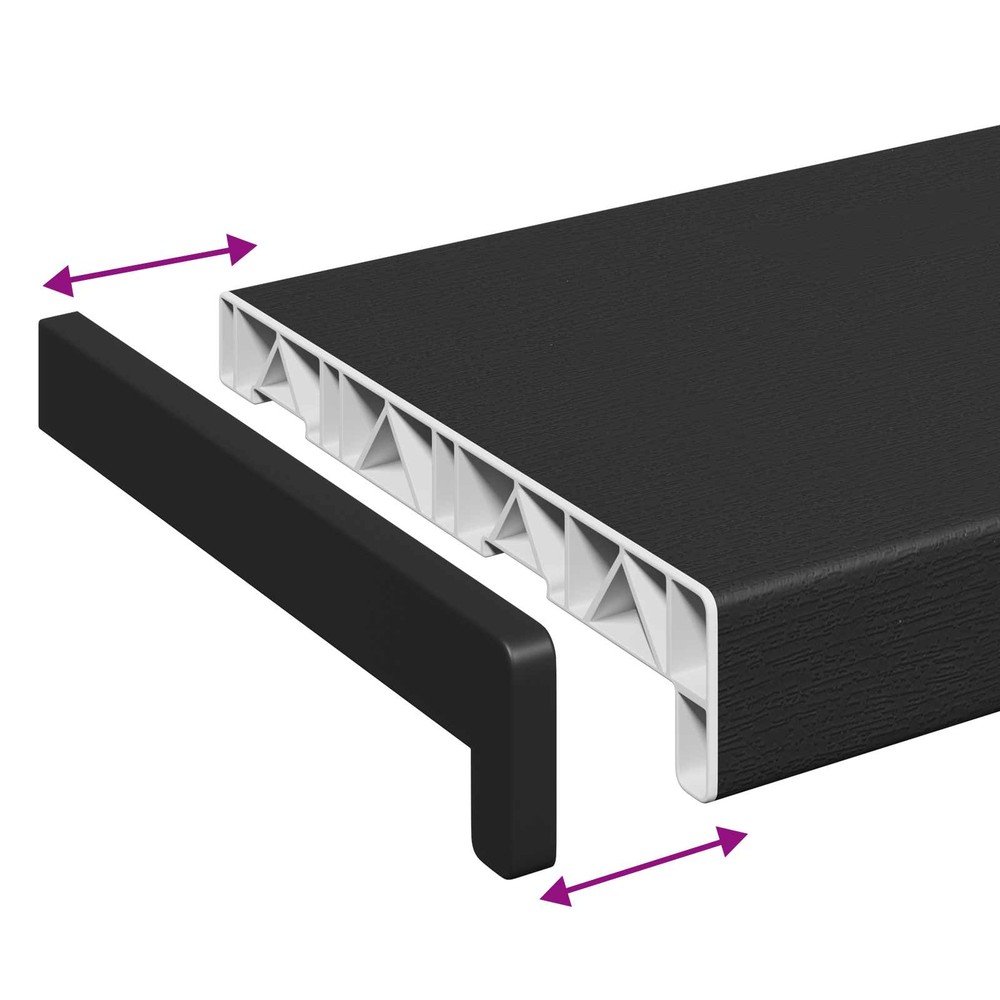 Ikkunalauta 140×20×4,5 cm / PVC-ikkunalauta päätykappaleilla – Musta puujäljitelmä