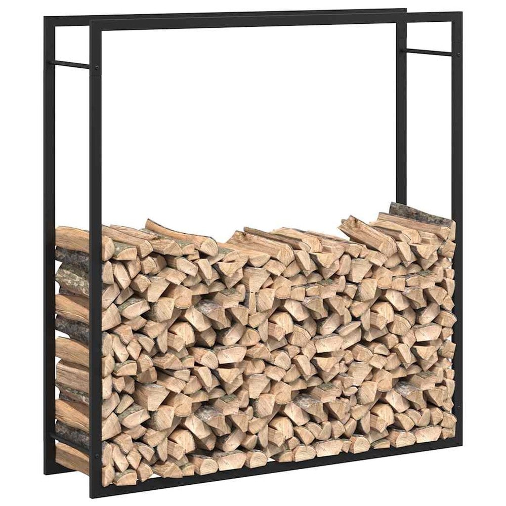 vidaXL Polttopuuteline 110 x 28 x 116 cm, jauhemaalattu teräs, mattamusta