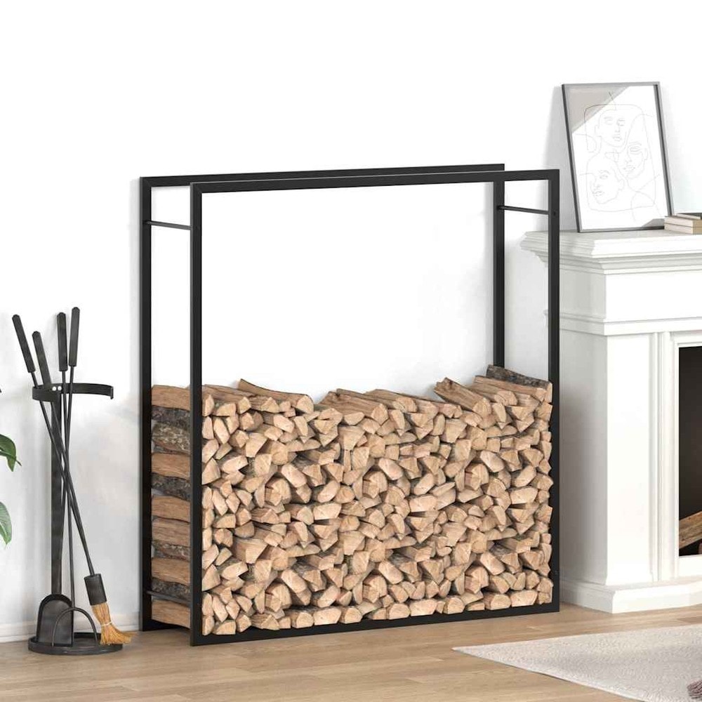 vidaXL Polttopuuteline 110 x 28 x 116 cm, jauhemaalattu teräs, mattamusta
