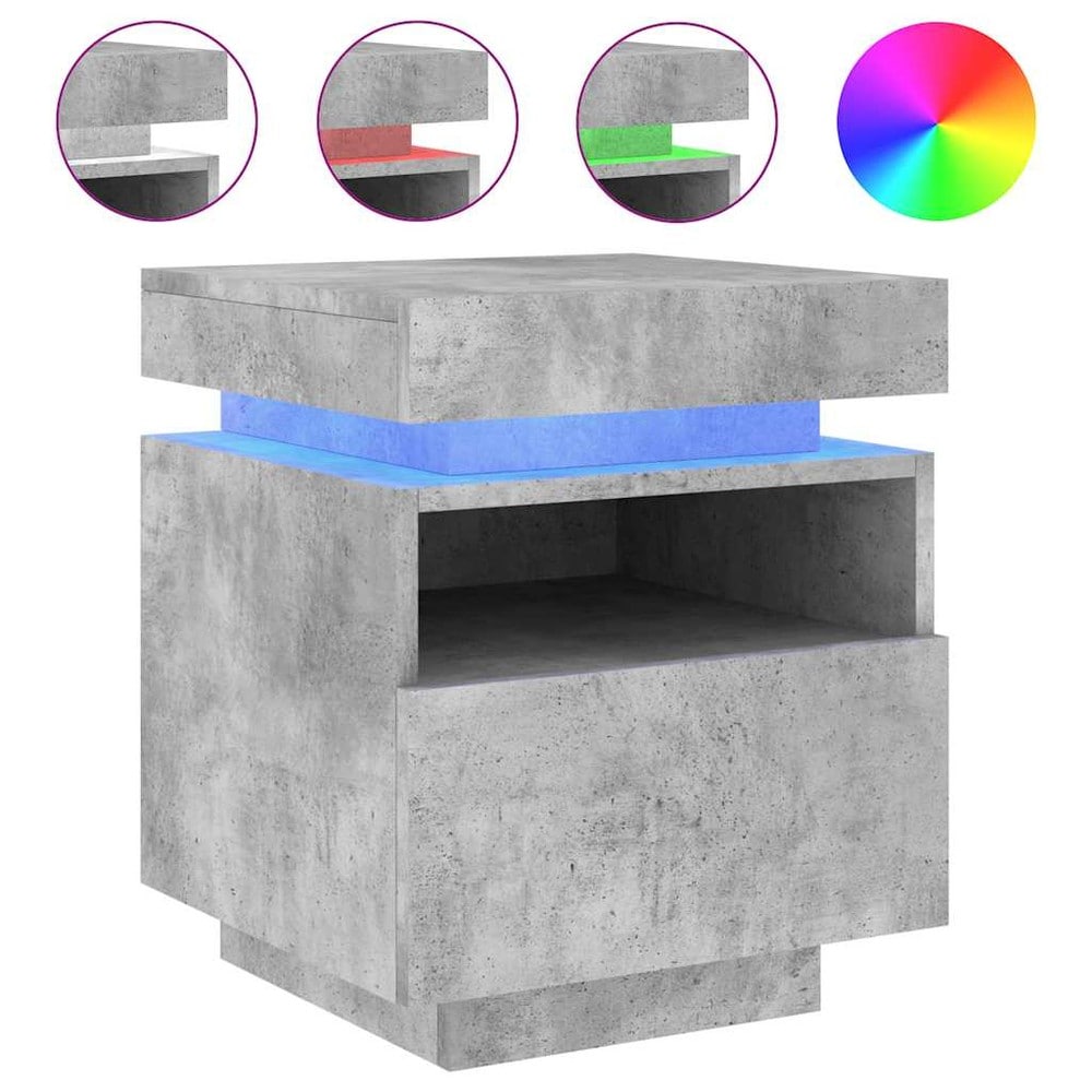 vidaXL Yöpöytä RGB LED-valoilla 40 x 39 x 48,5 cm, betoninharmaa