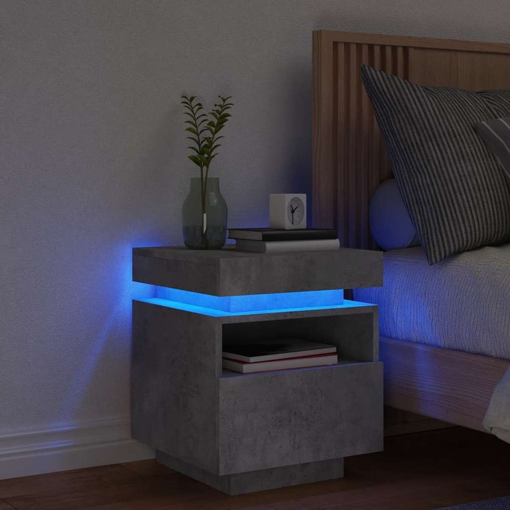 vidaXL Yöpöytä RGB LED-valoilla 40 x 39 x 48,5 cm, betoninharmaa