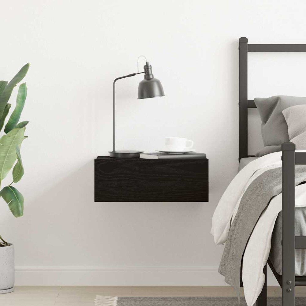 Ripustettava yöpöytä 40x32x15 cm – Svart tammi / Seinälle ripustettava yöpöytä / Yöpöytä, jossa on laatikko