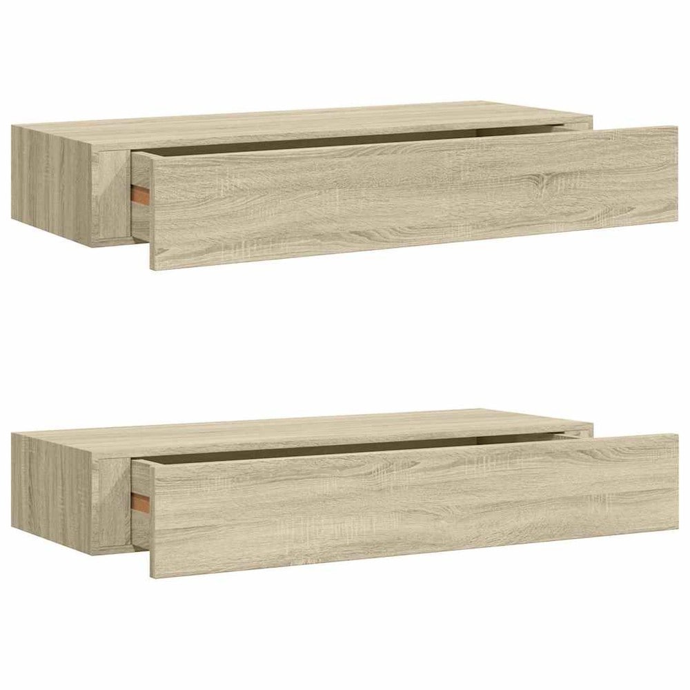Seinähylly, jossa on laatikko, 2 kpl, 60 cm – Tammi / Laatikkohyllyt / Ripustettavat laatikkohyllyt