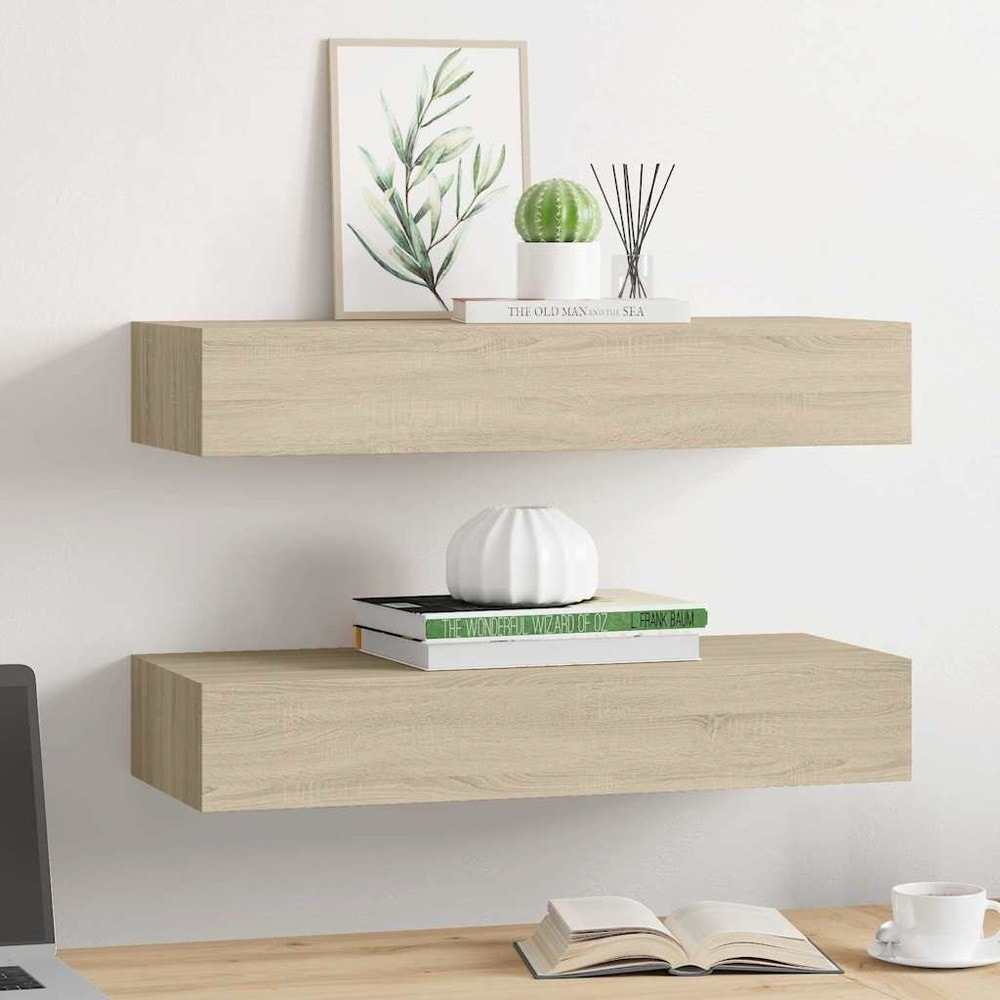 Seinähylly, jossa on laatikko, 2 kpl, 60 cm – Tammi / Laatikkohyllyt / Ripustettavat laatikkohyllyt