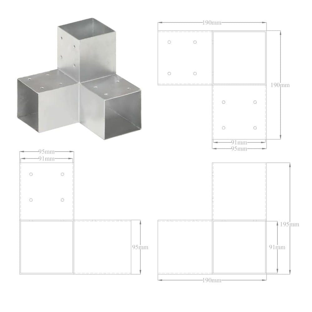 Y-muotoiset pylväskiinnikkeet, 4 kpl:n pakkaus, 91x91 mm / Puupylväsliittimet / Puupalkkien kiinnikkeet