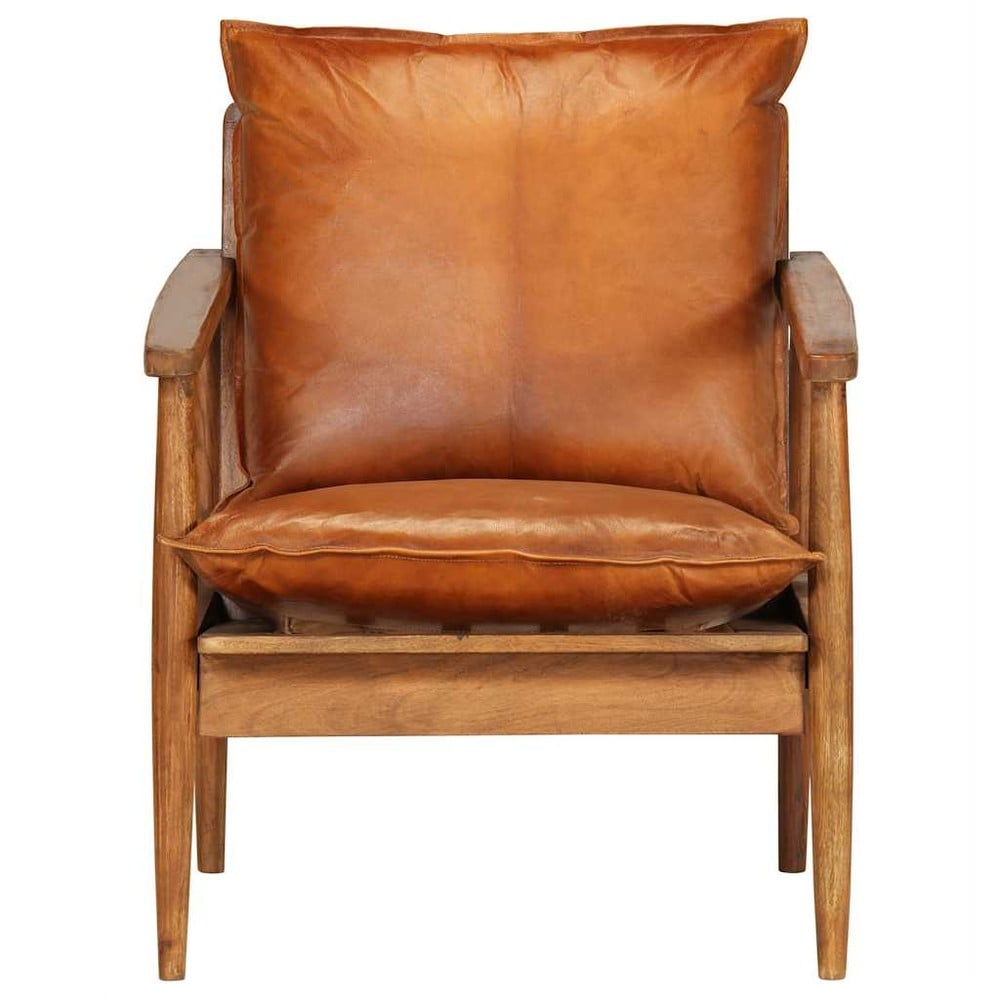 Nojatuoli aidosta nahasta ja akaasiapuusta 52×65×72 cm / retro nahkatuoli / lepotuoli – Ruskea