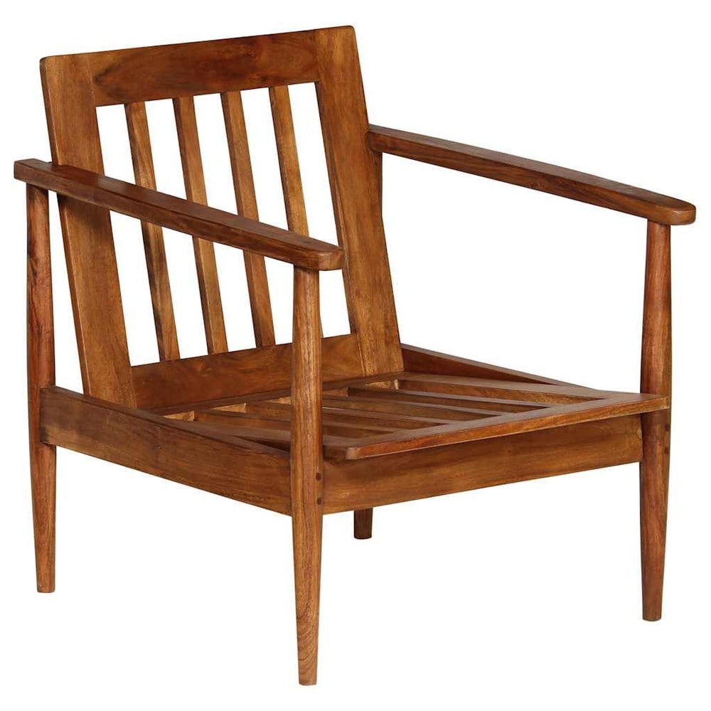 Nojatuoli aidosta nahasta ja akaasiapuusta 52×65×72 cm / retro nahkatuoli / lepotuoli – Ruskea