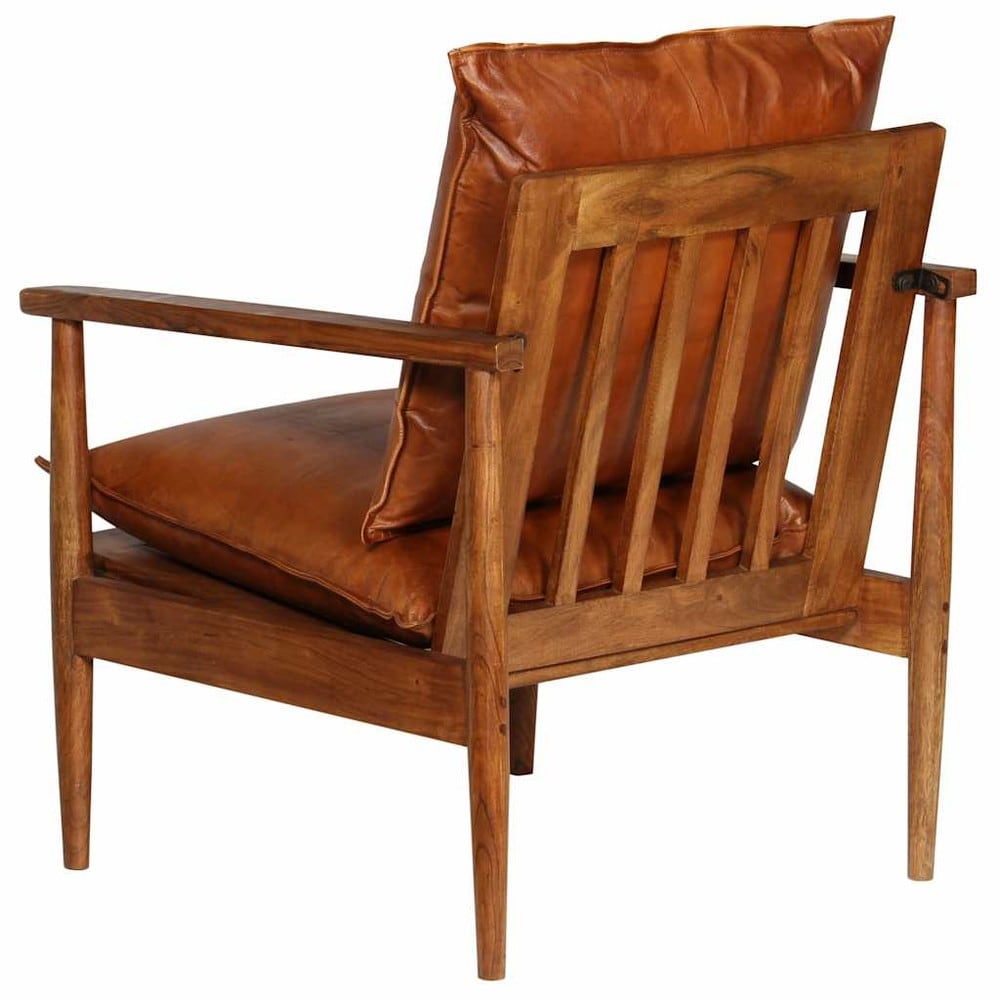 Nojatuoli aidosta nahasta ja akaasiapuusta 52×65×72 cm / retro nahkatuoli / lepotuoli – Ruskea