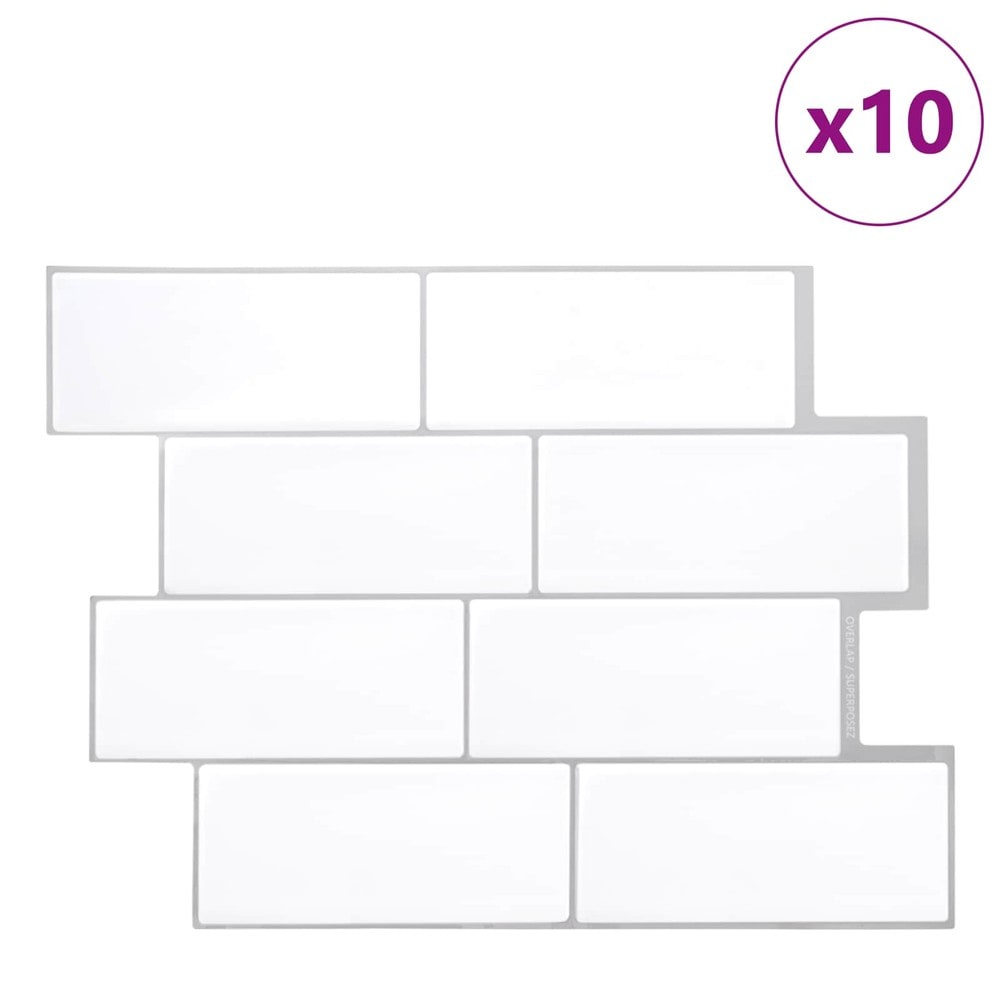10 kpl itseliimautuvia seinälaattoja 29×21 cm / metrolaatat / seinäkoriste – Valkoinen/harmaa