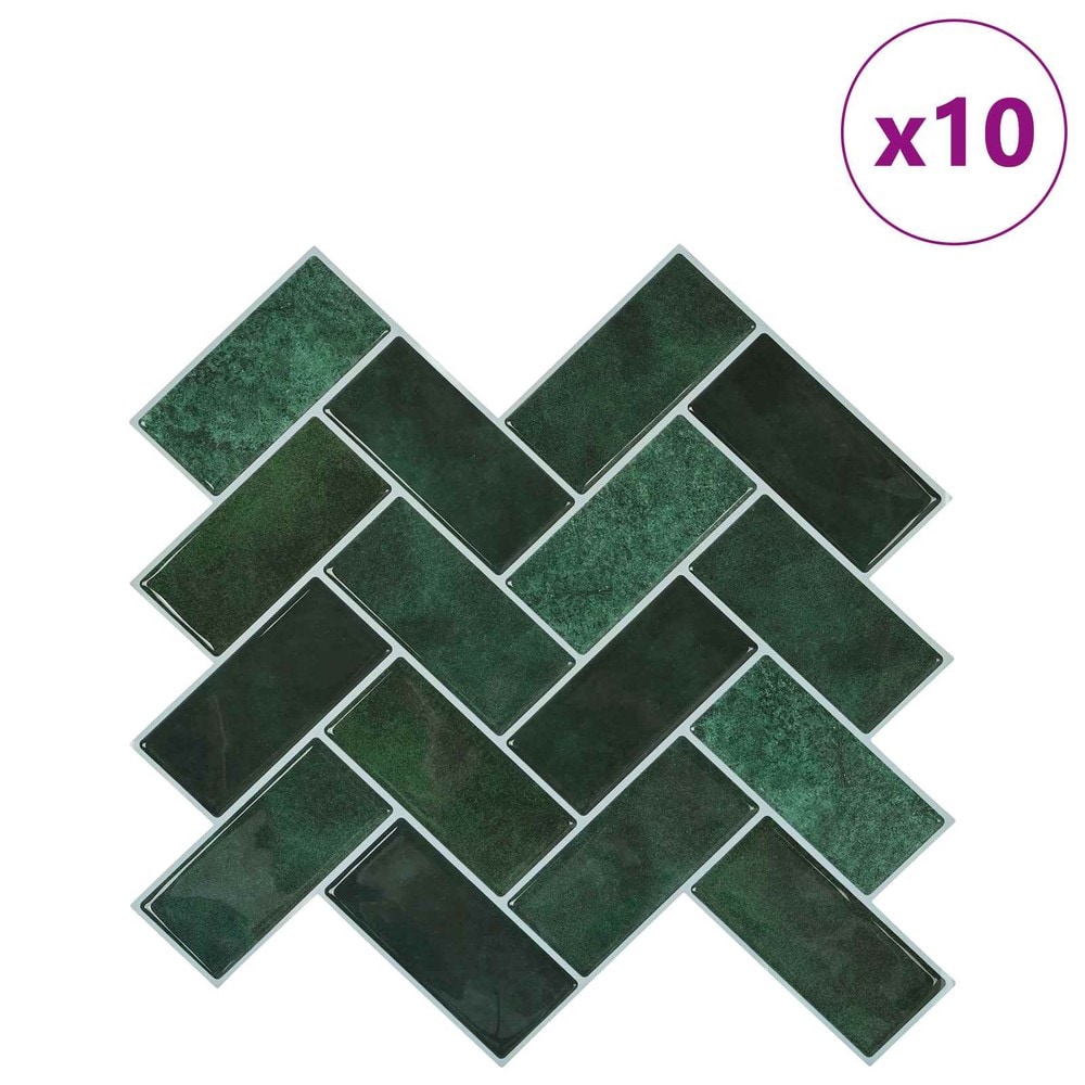 10 kpl itseliimautuvia seinälaattoja 30×30 cm / kalanruotokuvio / seinäkoriste – Tummanvihreä